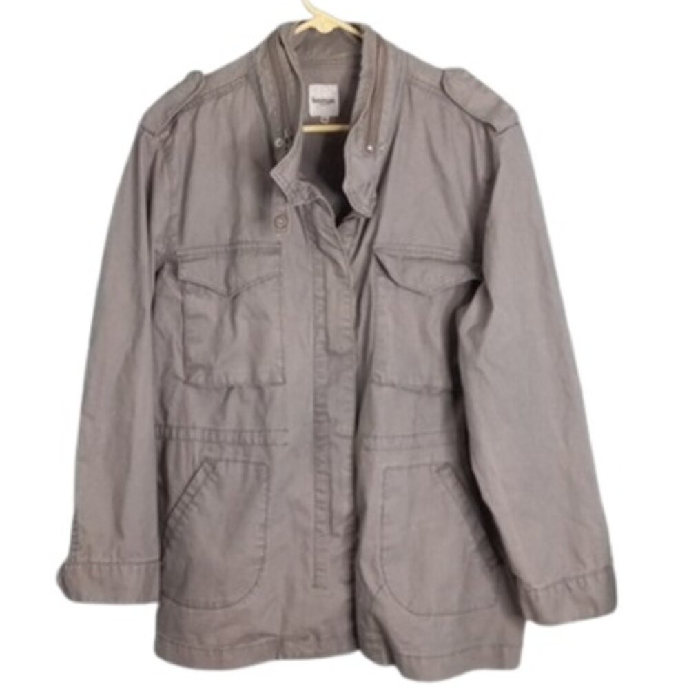 Kensie Jeans L Cargo Jacket Pockets Zippers Snaps Gray